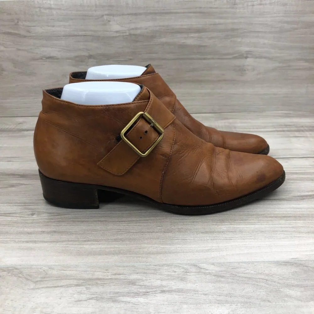 A. Testoni Ankle Boots Women's EU 39 Brown Leather Monk Strap Vintage Booties